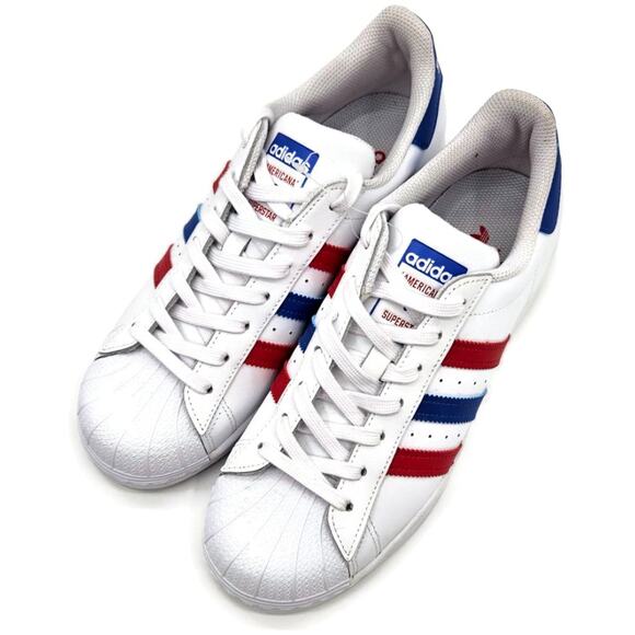 Adidas Superstar White Red Blue Stripe Shoes Ladies Size 9 Shell Toe AC7162 - Picture 4 of 16
